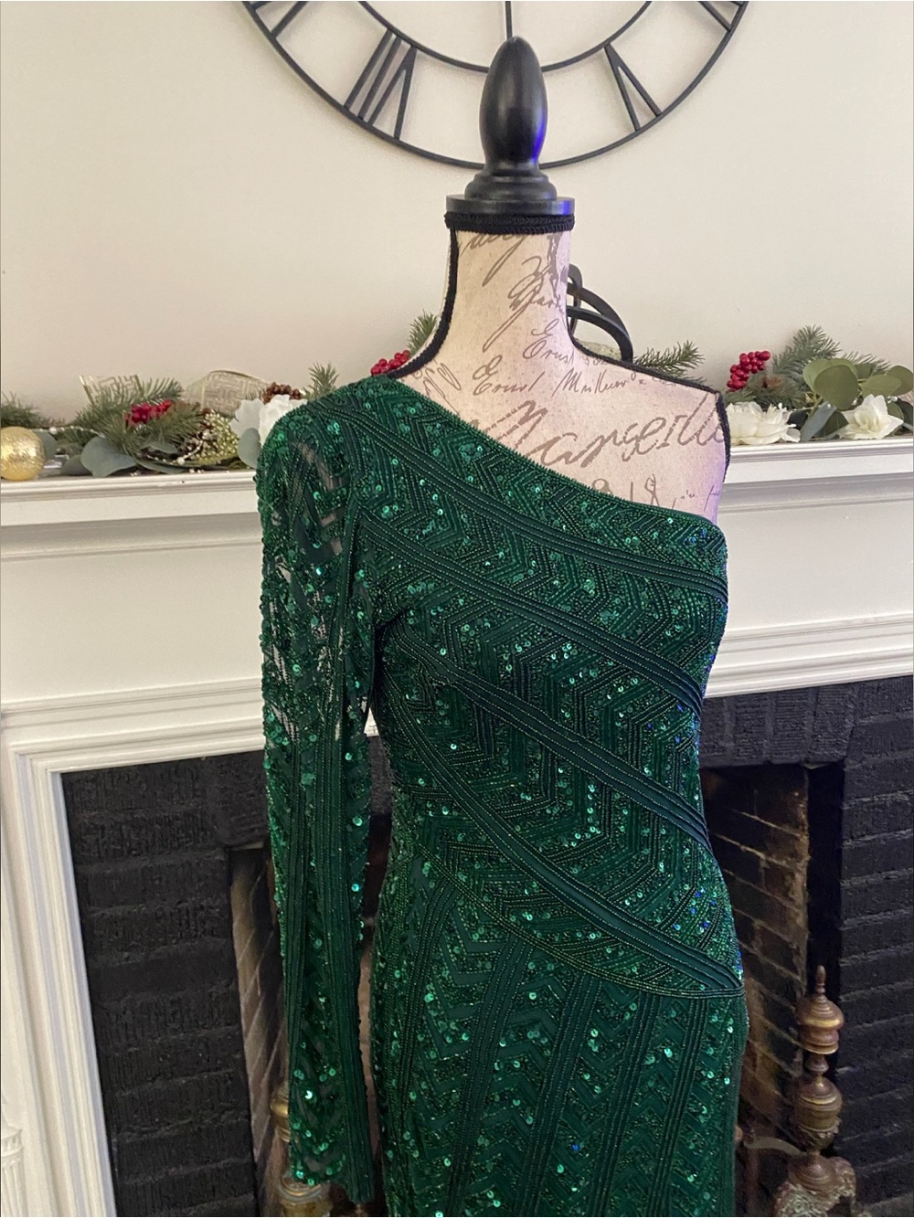 NWT long sleeve beaded pageant evening gown, formal dress, wedding guest dress